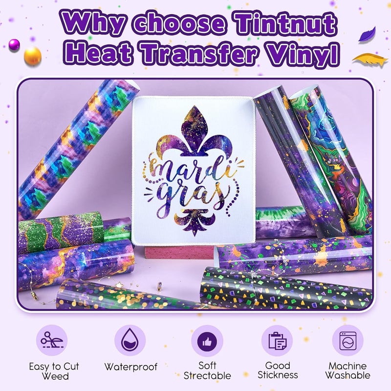 Tintnut فيلم نقل الحرارة لمهرجان ماردي غرا - 10 أوراق 12" × 10" بنفسجي عميق لامع لنمط HTV لتصميم تي شيرتات وملابس وحقائب لجميع آلات القطع - Image 3